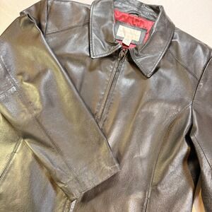 Worthington Leather Jacket Womens XL Black Zip Up Collared Nappa Corporate Goth